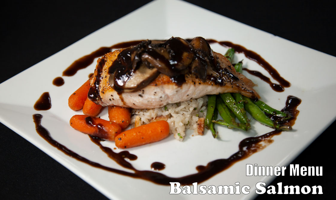 Balsamic Salmon with carrots, green beans and rice